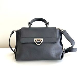 Salvatore Ferragamo Sofia Shoulder Bag Dark Gray Pebble Calfskin